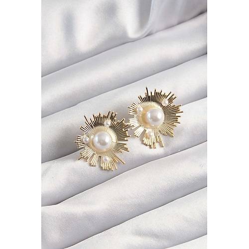 Pirin� Gold Renk Zirkon Ta�l� Parlayan �nci Taneleri K�pe