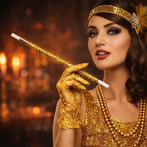 30 cm Alt�n Gold Payetli Sigara Tutaca�� � 1920�ler Gatsby Parti Aksesuar�