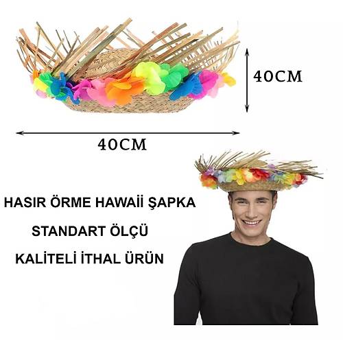 Naturel Renk P�sk�ll� �rme Has�r Hawaii Luau Aloha �apka 13x36 cm
