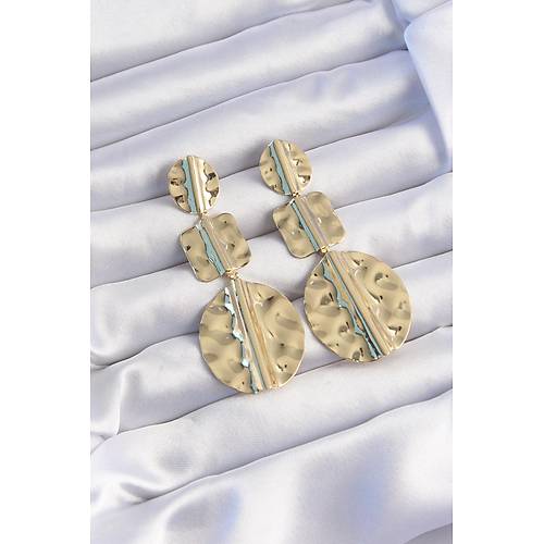 Pirin� Gold Renk Geometrik Ezme Plaka K�pe