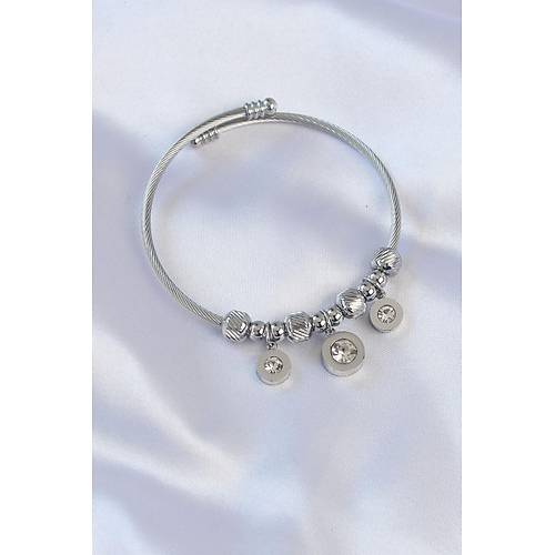 316L �elik G�m�� Renk Zirkon Ta�l� Model Charm Bileklik