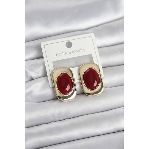 Bordo Renk Kare Model Vintage Kad�n K�pe