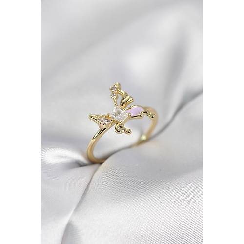 Gold Renk Kelebek Model Zirkon Ta�l� Kad�n Y�z�k