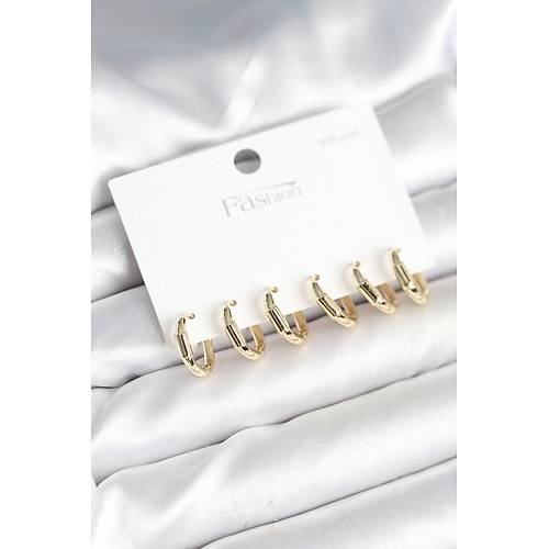 Gold Renk Pirin� Halka Model 925 Ayar G�m�� �ivili Kad�n K�pe Seti