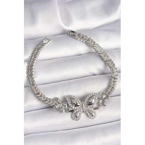 Pirin� G�m�� Renk Zirkon Ta�l� Kelebek Model Kad�n Bileklik