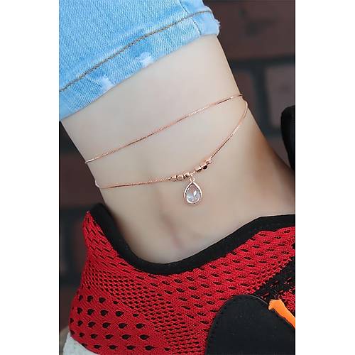 Kristal Ta�l� Rose Renk �ift Zincirli Hal Hal