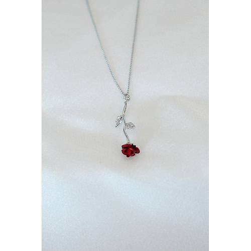 G�m�� Kaplama K�rm�z� G�l Fig�rl� Kad�n Kolye