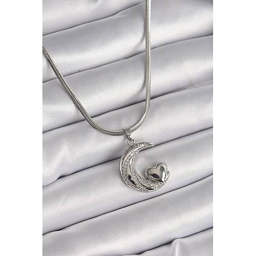 316L �elik G�m�� Renk �talyan Zincir Zirkon Ta�l� Halil Fig�r Kalp Detay Kad�n Kolye
