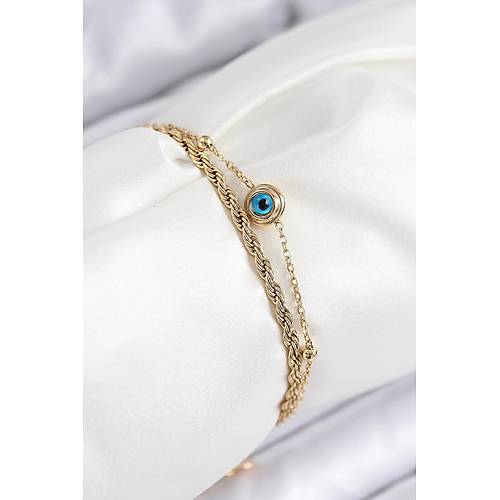 316L �elik Nazar Boncuk Model Burgu Zincir Gold Renk Kad�n Bileklik