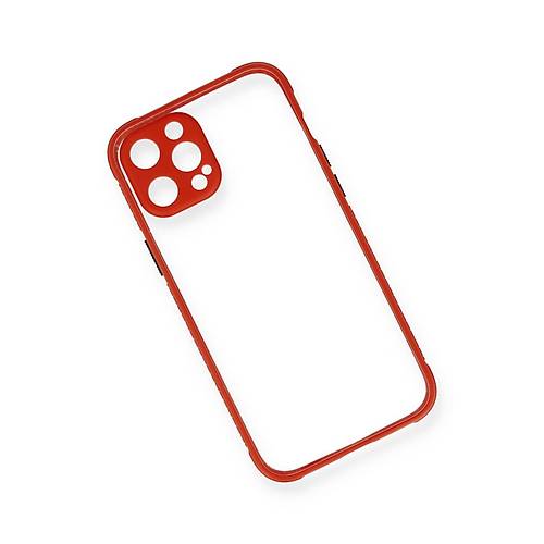 iPhone 12 Pro K�l�f Miami �effaf Silikon - K�rm�z�