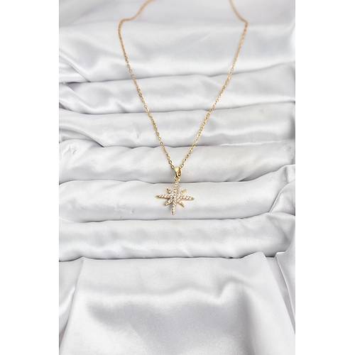 316L �elik Zincir Gold Renk Kutup Y�ld�z� Model Zirkon Ta�l� Kad�n Kolye