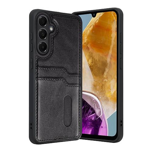 Galaxy M15 Sara Kartvizitli Deri K�l�f - Siyah