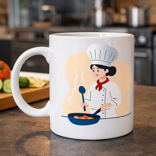 A��� Tasar�ml� Porselen Kupa MODEL 164 � �ef Temal� Kahve Kupas� � A���lara �zel Hediye Kupa � Mutfak Temal� Beyaz Kupa