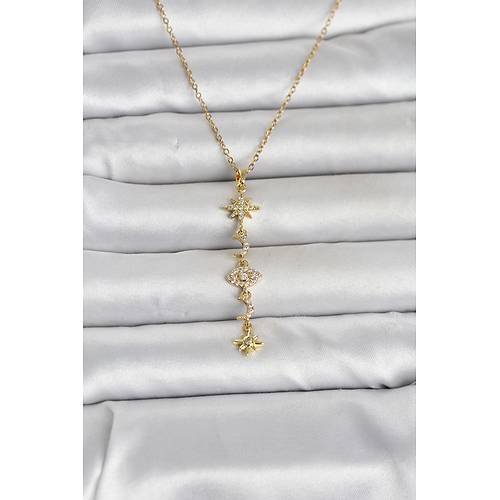 316L �elik Gold Renk Kutup Y�ld�z� Y Model Zirkon Ta�l� Kad�n Kolye