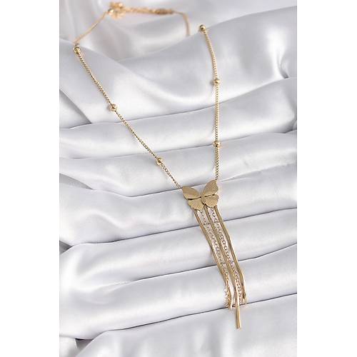 316L �elik Gold Renk Kelebek Fig�r Sallant� �talyan Zincirli Kad�n Kolye