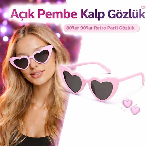 Pembe Retro Kalp G�zl�k � 80�ler 90�lar Stil Parti G�zl���