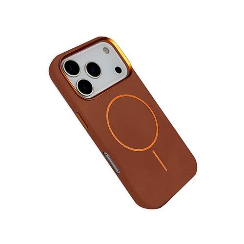 iPhone 17 Pro Max Luno Deri Magsafe Kapak - Kahverengi