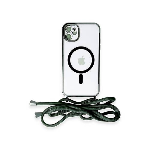 iPhone 11 K�l�f Divo Lazer Ask�l� Magsafe Kapak - Koyu Ye�il