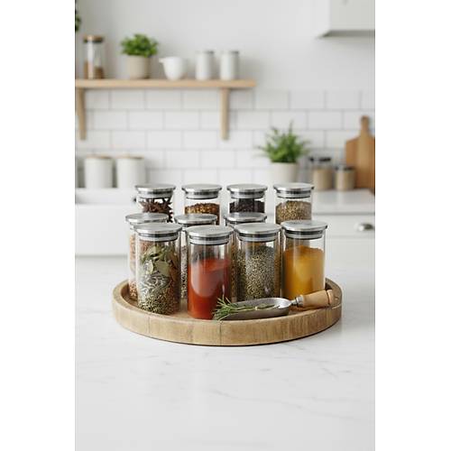 12�li Metal Kapakl� Cam Baharatl�k Kavanoz Seti 320 ml