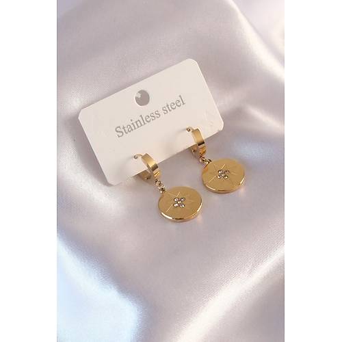 �elik Gold Renk Kutup Y�ld�z� ��leme Zirkon Ta�l� Kad�n K�pe