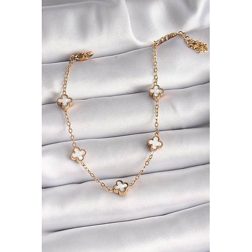 316L �elik Gold Renk Beyaz Baby Boy Yonca Model Kad�n Bileklik