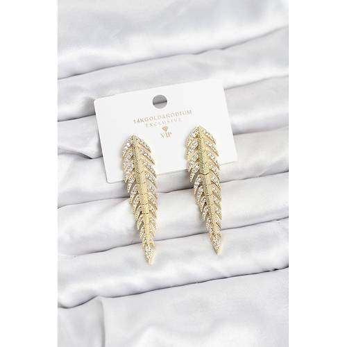 Pirin� Gold Renk Bal�k S�rt� Model Zirkon Ta�l� Kad�n K�pe