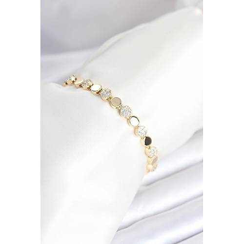 Pirin� Gold Renk Nokta Model Zirkon Ta�l� Kad�n Bileklik
