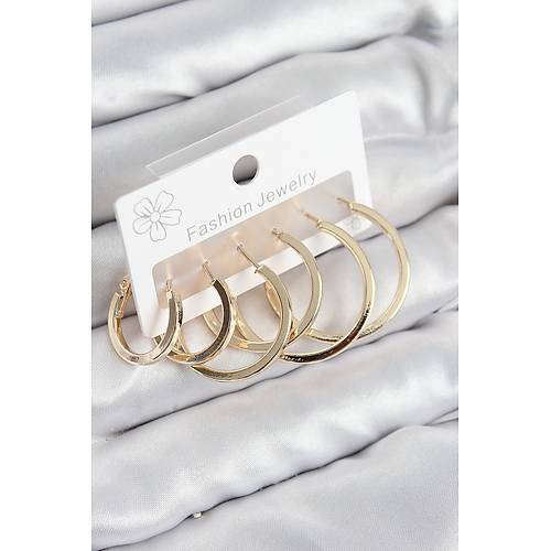 Pirin� Halka Model Gold Renk Kad�n Set K�pe