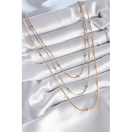 316L �elik Mix Renk 3'l� Top�uk Detay Kad�n Kolye