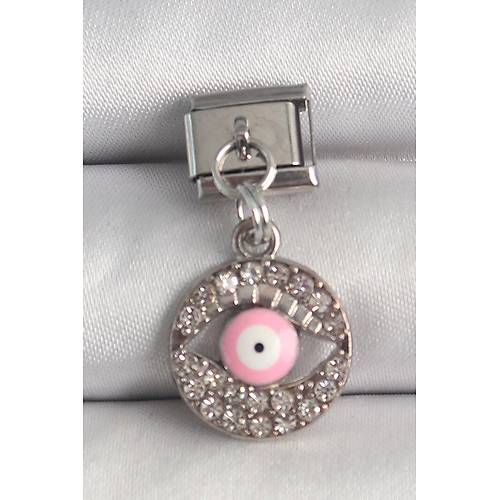 316L �elik G�m�� Renk Sallant� Zirkon Ta�l� Pembe G�z Model Nomination Charm