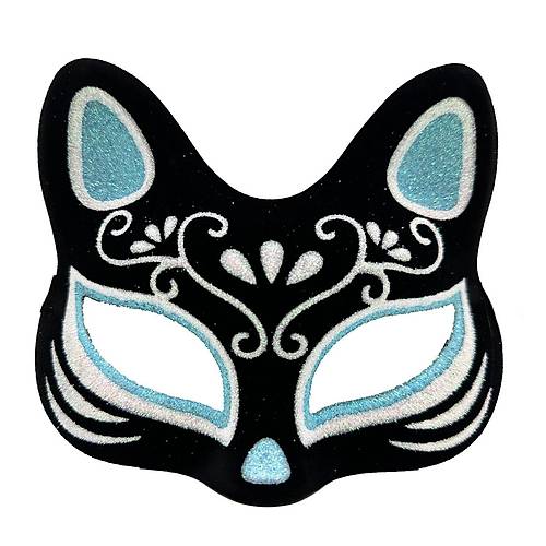 Siyah Renk S�et Kaplama �zeri G�m�� Mavi Simli Kedi Maskesi 17x14 cm