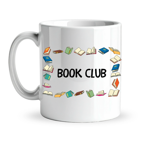 Book Club Yaz�l� Kupa Model 244 Kitap Temal� Renkli Bask�l� Seramik Kahve Kupas�