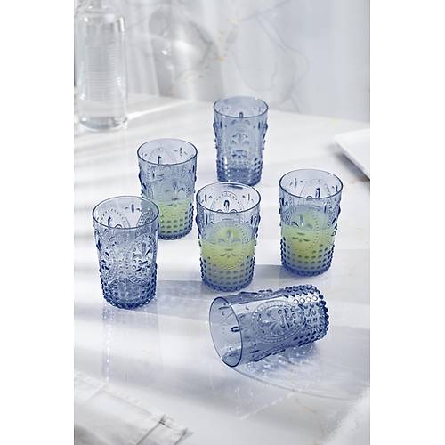 Akrilik Lacivert 6'l� K�sa Bardak & Su Me�rubat Kahve Yan� Barda�� 400 ml ( Cam De�ildir )