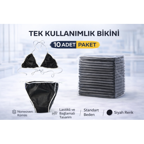 Tek Kullan�ml�k Bikini 10 Adet Nonwoven Kuma� Siyah Lastikli Standart Beden