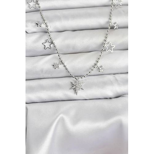 Pirin� G�m�� Renk Zirkon Ta�l� Kutup Y�ld�z� Model Kad�n Kolye