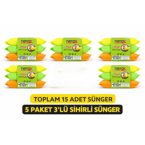 Nerox Magic Sihirli S�nger 3'l� 5 Paket Toplam 15 Adet �ok Ama�l� Temizlik S�ngeri Mutfak Bula��k Banyo Temizlik S�ngeri