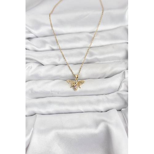 316L �elik Zincir Gold Renk Sinek Model Zirkon Ta�l� Kad�n Kolye