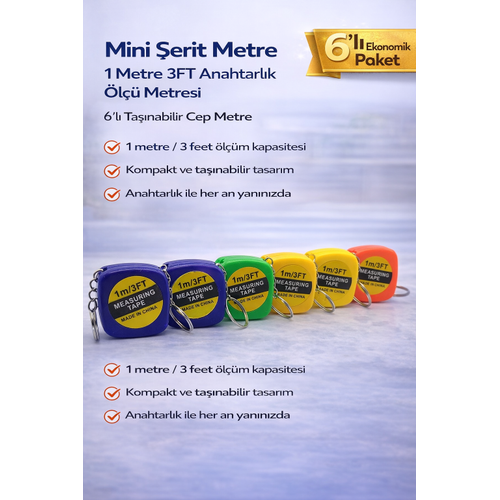 Mini �erit Metre 1 Metre 3FT Anahtarl�k �l�� Metresi Ta��nabilir Cep Metre 6 Adet