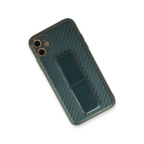 iPhone 12 K�l�f Coco Karbon Standl� Kapak - Ye�il