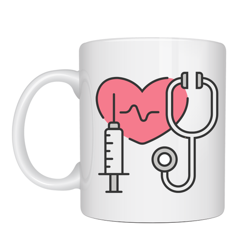 Sa�l�k Temal� Porselen Kupa MODEL 170 � Stetoskop Kalp ve ��r�nga Tasar�ml� Kahve Kupas� � Doktor ve Hem�ire Hediyesi