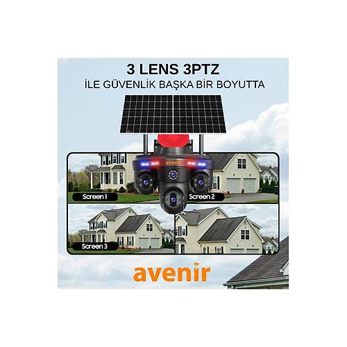 Avenir Solar G�venlik Kameras� (Tek Panel, 3 Lensli)