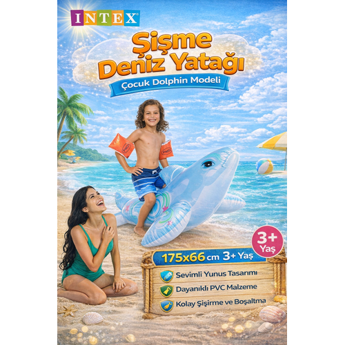 INTEX 58535 �i�me Deniz Yata�� �ocuk Dolphin Model 175x66 cm 3+ Ya� Su Oyunca��