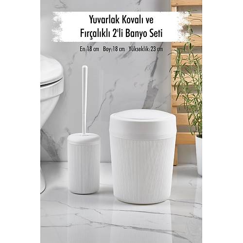Yuvarlak Koval� ve F�r�al�kl� 2'li Beyaz Banyo Seti