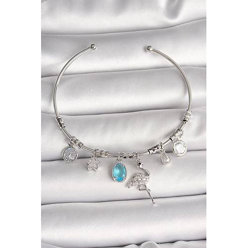 Pirin� G�m�� Renk Sallant� Zirkon Ta�l� Filaminga Fig�r Charm Kad�n Bileklik