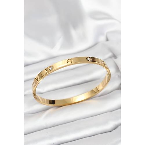 316L �elik Gold Renk Zirkon Ta�l� 65 mm Kad�n Kelep�e Bileklik