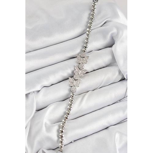 Pirin� Zirkon Ta�l� Kelebek Model G�m�� Renk Kad�n Bileklik