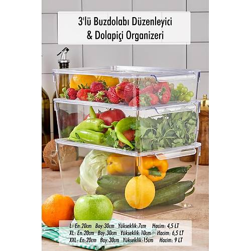 3'L� Vakum D��meli Kapakl� Dolap ��i Organizeri & K�r�lmaz D�zenleyici Kutu (9 Lt 6,5 Lt 4,5 Lt)