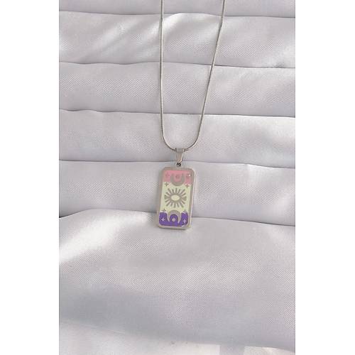 316L �elik G�m�� Renk Kar���k Mineli Ay Fig�r Tarot Kolye