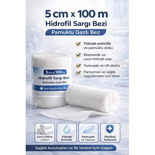 5 cm x 100 m Hidrofil Sarg� Bezi Pamuklu Gazl� Bez Y�ksek Emici Medikal Sarg� Bezi