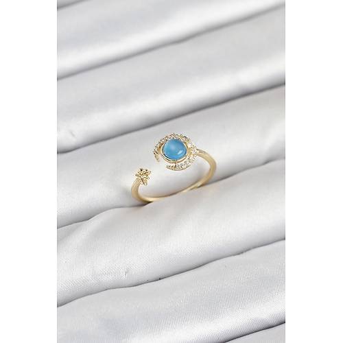 Pirin� Gold Renk Zirkon Ta�l� Ay Y�ld�z Kad�n Y�z�k